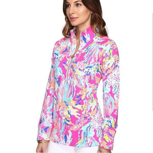 Lilly Pulitzer Small Skipper Popover  Tiki Pink Sunken Treasure Pullover 1/2 Zip